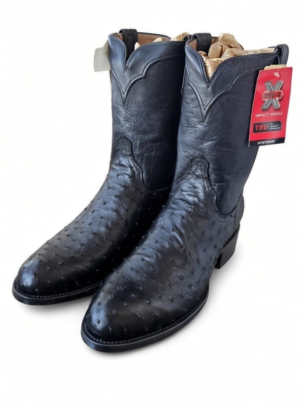 Stetson Austin Men's BLACK Ostrich Exotic Western Boots Size 12D NEW IN BOX